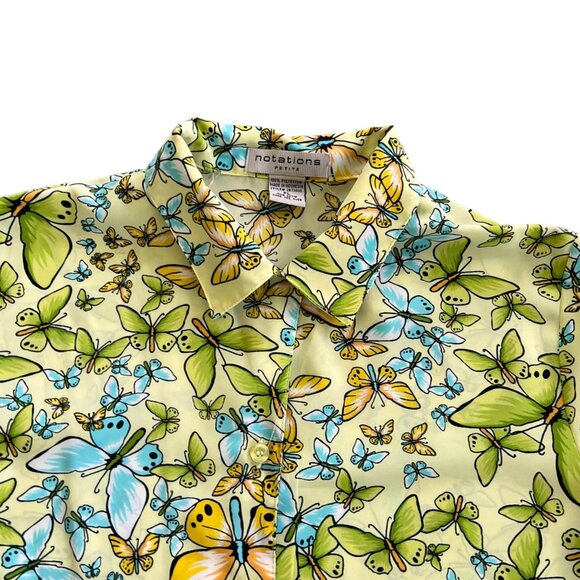 Vintage Notations Novelty Print Butterfly Print Short Sleeve Blouse PL - Picture 3 of 6